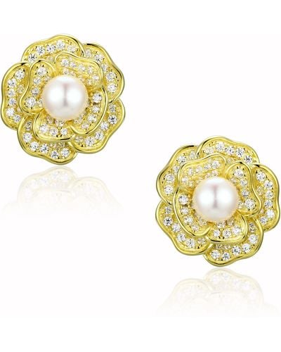 Santinni Tsarina Flower & Freshwater Pearl -plated Silver Earrings - Metallic