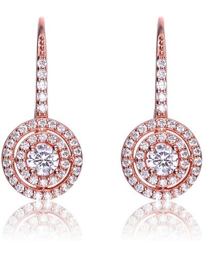 Genevive Jewelry Sterling Silver Rose Gold Plated Cubic Zirconia Double Halo Earrings - Pink