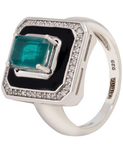 LÁTELITA London Deco Emerald & Enamel Ring Silver - Metallic