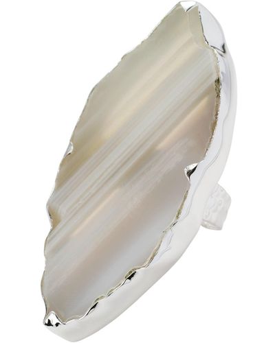 YAA YAA LONDON Silver / Neutrals / White Sterling Silver Grande White Ivory Gemstone Adjustable Ring