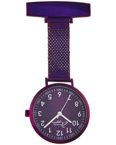 Bermuda Watch Company Annie Apple Meraki Silver & Purple Mesh Nurse Fob Watch