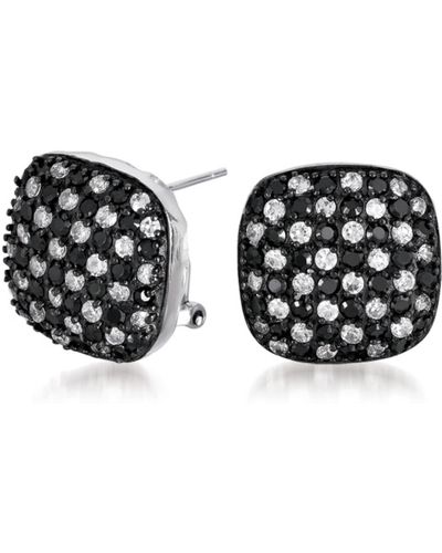 Genevive Jewelry Sterling Silver Black And Clear Cubic Zirconia Square Stud Earrings