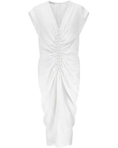 The Summer Edit Raye Chambray Linen Ruched Dress - White