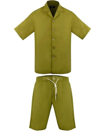 DAVID WEJ Kingston Linen Blend Shirt And Short Set - Green