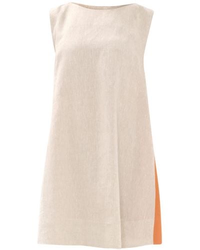 Haris Cotton A Line Cami Linen Dress With Color Block Panels Orange Beige - Natural