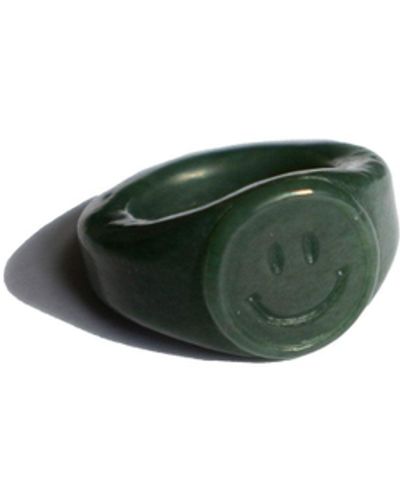 seree Smiley Face Jade Signet Ring - Black