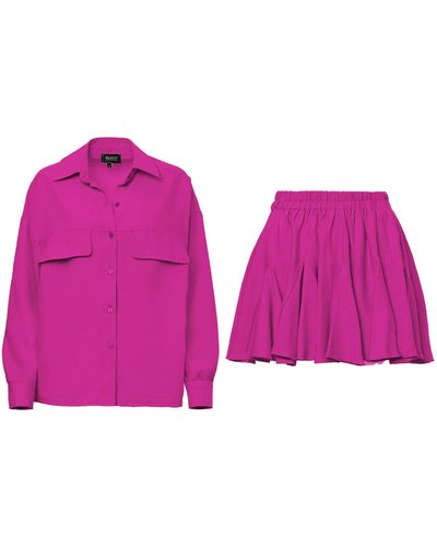 BLUZAT Fuchsia Matching Set With Blouse And Skirt - Purple