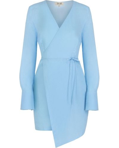 JAAF Linen-blend Wrap Dress In Light - Blue