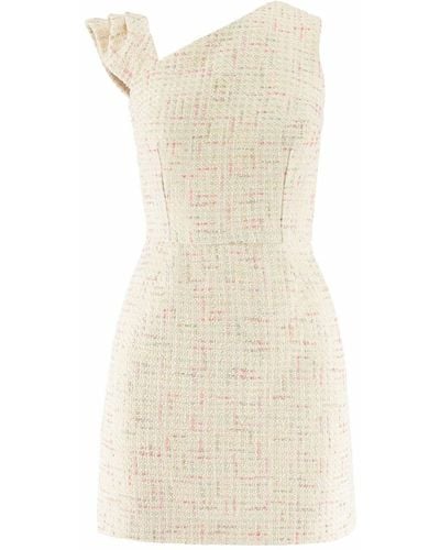AVENUE No.29 Asymmetric Neckline Boucle Mini Dress - Natural