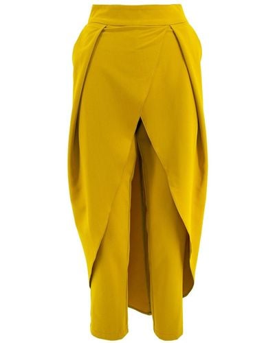 BLUZAT Olive Pants With Skirt - Yellow