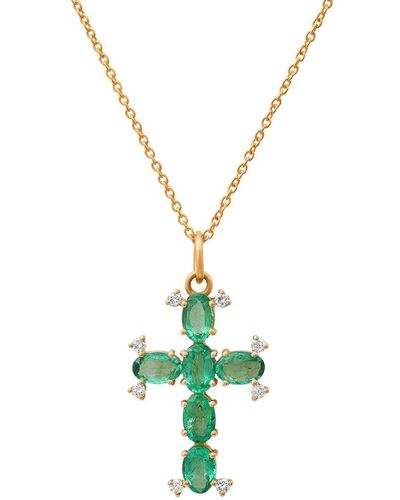 Soul Journey Jewelry Emerald And Diamond Cross Necklace - Metallic