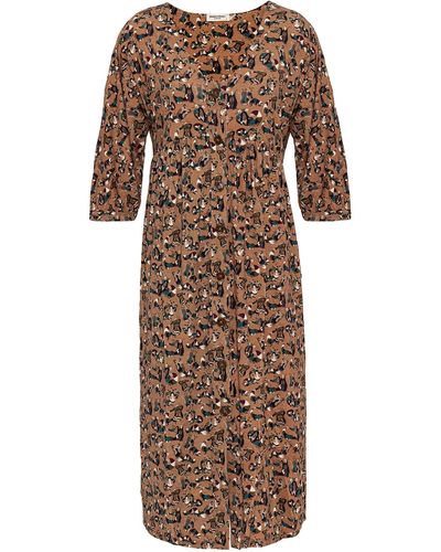 anou anou Shahmaran Patterned Relaxed Dress With Front Button Detail - Natural
