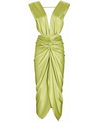 Lezat Goddess Ruched Twist Dress - Green