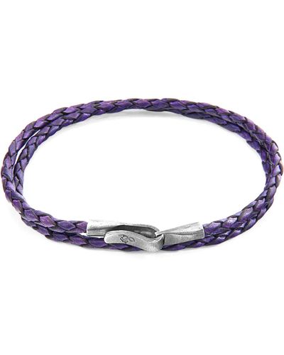 Anchor and Crew Grape Purple Liverpool Silver & Braided Leather Bracelet - Multicolor