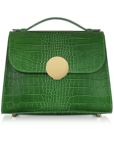 Le Parmentier Bombo Croco Embossed Leather Top-handle Satchel Bag W/strap - Green