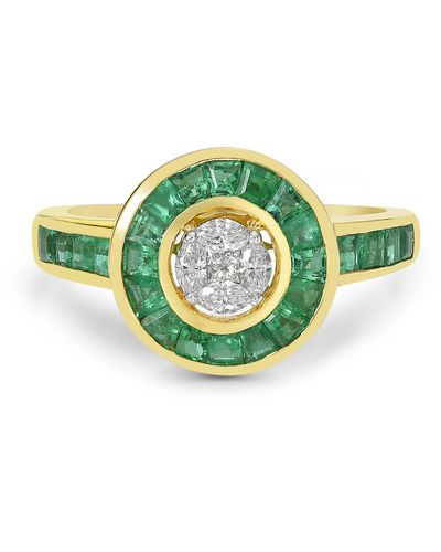 Artisan 18k Yellow Gold Genuine Diamond Emerald Gemstone Ring - Green