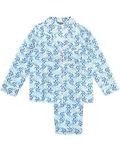 Lime Tree Design And Turquoise Leaf And Bud Pajamas - Blue