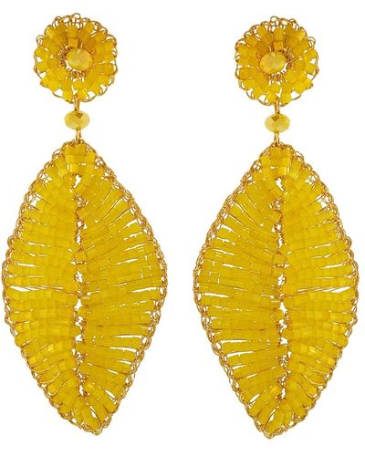 Lavish by Tricia Milaneze Yellow Leaf Handmade Crochet Earrings