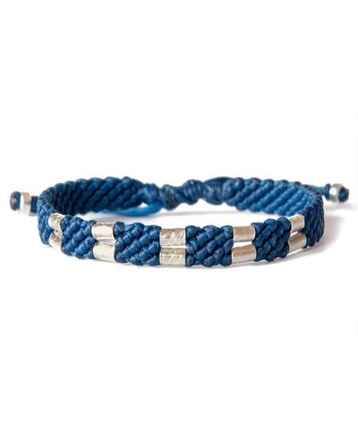 Harbour UK Bracelets Handmade Silver Rope Bracelet With Eco-friendly Vegan Cording - Blue