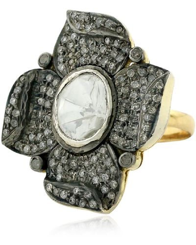 Artisan Diamond 14k Solid Gold 925 Sterling Silver Daisy Ring Handmade Jewelry - Green