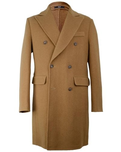 DAVID WEJ Neutrals Signature Double Breasted Wool Overcoat – Camel - Brown