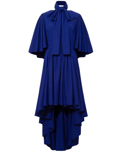 Femponiq Bow Tie Neck Cape Sleeve Maxi Dress - Blue