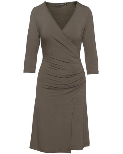 Conquista Faux Wrap Dress In Sustainable Fabric Jersey In Khaki - Gray