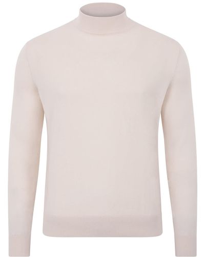 Paul James Knitwear Neutrals S Ultra Fine Cotton Mock Turtle Neck Spencer Sweater - White