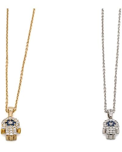 Ebru Jewelry Dainty Diamond Hamsa Necklace - White