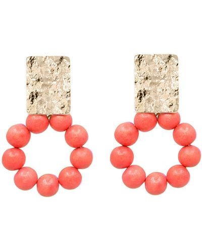 Soli & Sun The Jaynie Coral Wooden Bead Earrings - Red