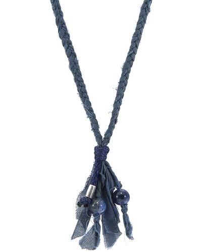 Anchor and Crew Sodalite Marcus Silver, Stone & Braided Cotton Voile Skinny Necklace X Wrap Bracelet - Blue