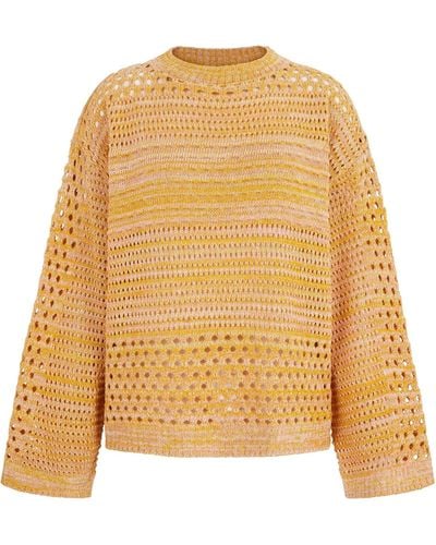 Cara & The Sky Gala Recycled Cotton Mix Crochet Wide Sleeve Sweater - Yellow