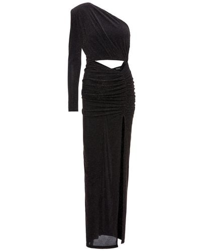 BLUZAT Maxi Asymmetrical Dress With Gold Details And Cut-outs - Black