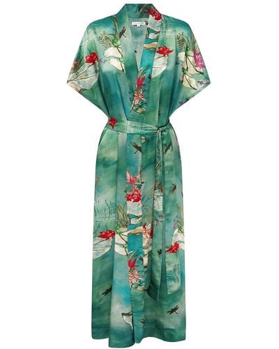 Genevie Jade Lily Silk Kimono - Green