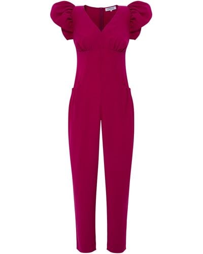 Femponiq Puff Sleeved Crepe Jumpsuit - Red