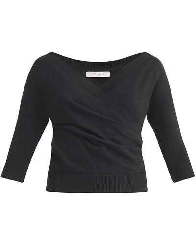 Paisie Knitted Wrap Top In - Black