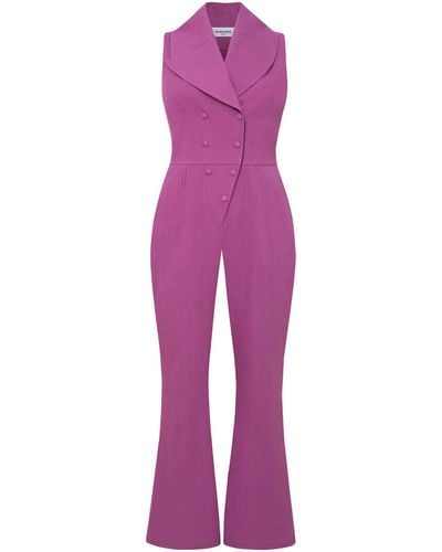 Femponiq Double Breasted Shawl Lapel Jumpsuit - Purple