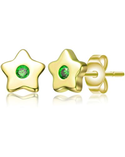 Genevive Jewelry Rachel Glauber Kids Gold Plated Green Cubic Zirconia Five-point Lucky Little Star Stud Earrings - Yellow