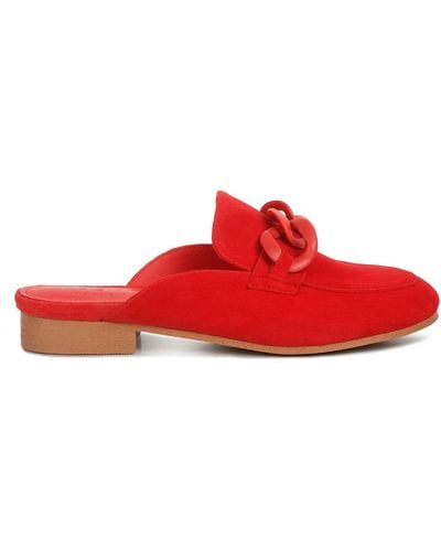 Rag & Co Krizia Chunky Chain Suede Slip On Loafers In - Red