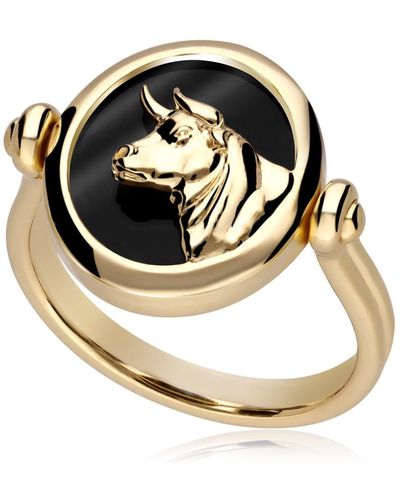 Gemondo Zodiac Taurus Flip Ring In Gold Plated Silver - Black