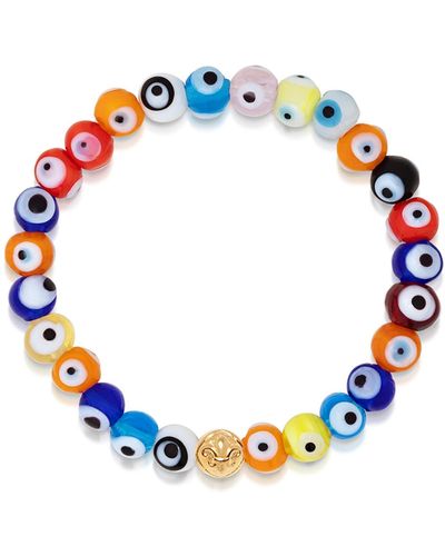 Nialaya Wristband With Evil Eye Glass Beads - Blue