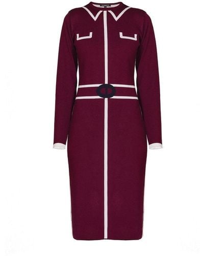 Rumour London Claire Knitted Jacquard Dress In Mulberry - Red