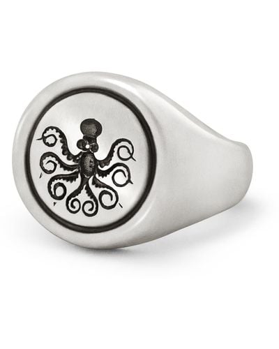 Snake Bones Octopus Signet Ring In Sterling - Metallic