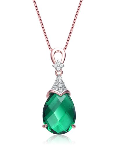 Genevive Jewelry Gv White And Green Cubic Zirconia Rose Gold Plated Sterling Silver Necklace