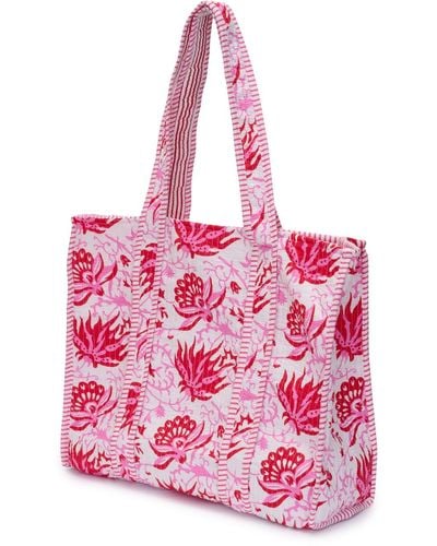 At Last Cotton Tote Bag In Botanical & Pink Flower
