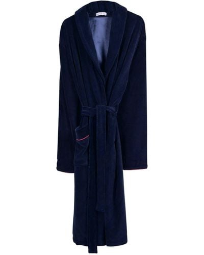 Bown of London Carnegie Luxury Cotton Long Velvet Smoking Jacket In Navy - Blue