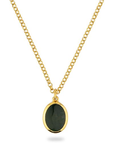 Phira London Gold Jamestown Green Bloodstone Oval Stone Necklace & Pendant - Metallic