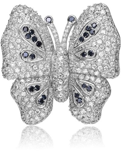 Genevive Jewelry Sterling Silver Black & White Cubic Zirconia Butterfly Pin - Multicolour