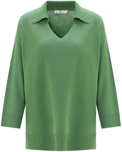 Peraluna Polo V Neck Wide Sleeve Loose Fit Knit Pullover - Green