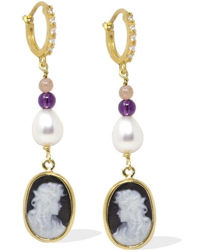 Vintouch Italy Little Lovelies Gold-plated Cameo Hoop Earrings - Black